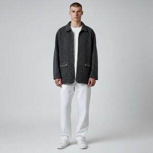 Vintage J. Percy Men Charcoal Gray Wool Zip Front Jacket Size Medium